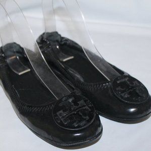 Tory Burch Black Patent Leather Reva Ballet Flats Shoes